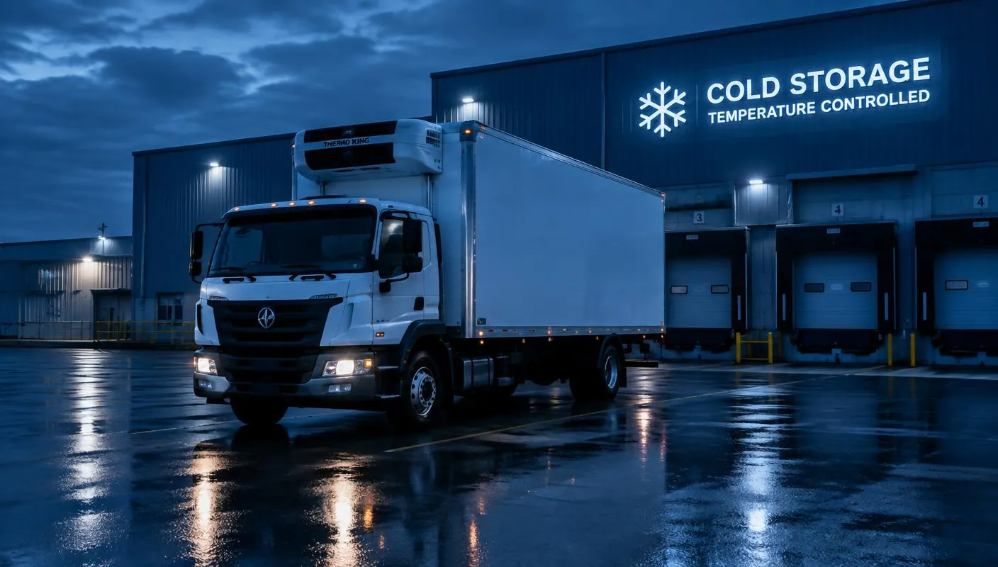 Caminhão refrigerado da Globalmar em centro de distribuição